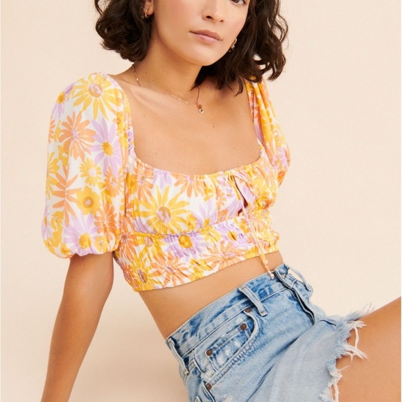 L*Space Yellow Floral Crop Top - Picture 2 of 4